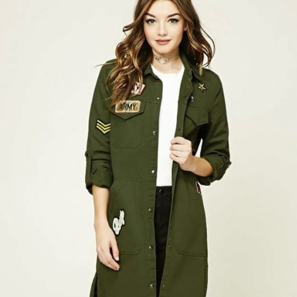 NWT Forever 21 Large Longline Utility Jacket with  Patches